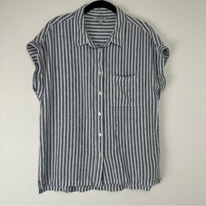 Orvis‎ Womens Button Up Top Size Medium Linen Blend Striped Nautical Beachy
